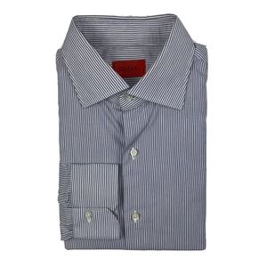 Isaia Napoli White Blue Striped Cotton Mens Button Front Size 17/43 Mint